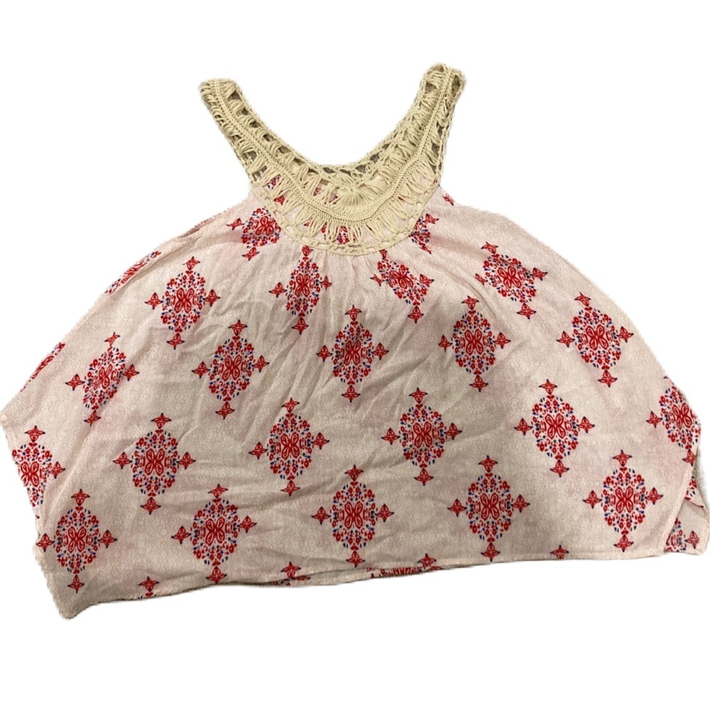 Entro Women’s Cream and Red Patterned Top Sz. Small - Picture 3 of 4
